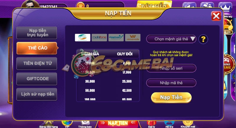 Bỏ túi 3 cách thức nạp tiền 68 game bài phổ biến nhất từ A - Z